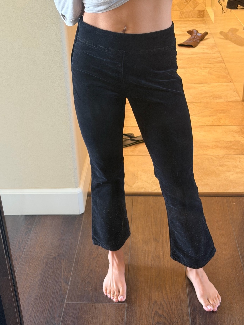 Free People Black Velvet High Rise Cropped Flare Pants XS